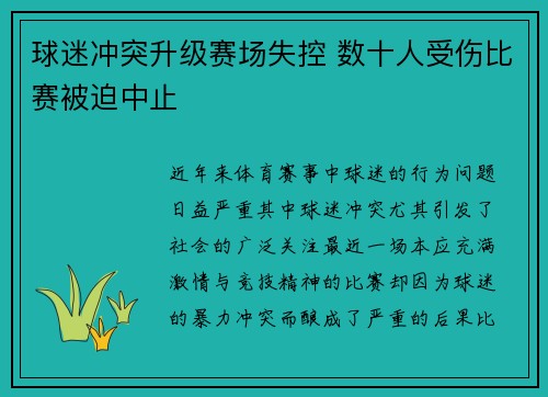 球迷冲突升级赛场失控 数十人受伤比赛被迫中止